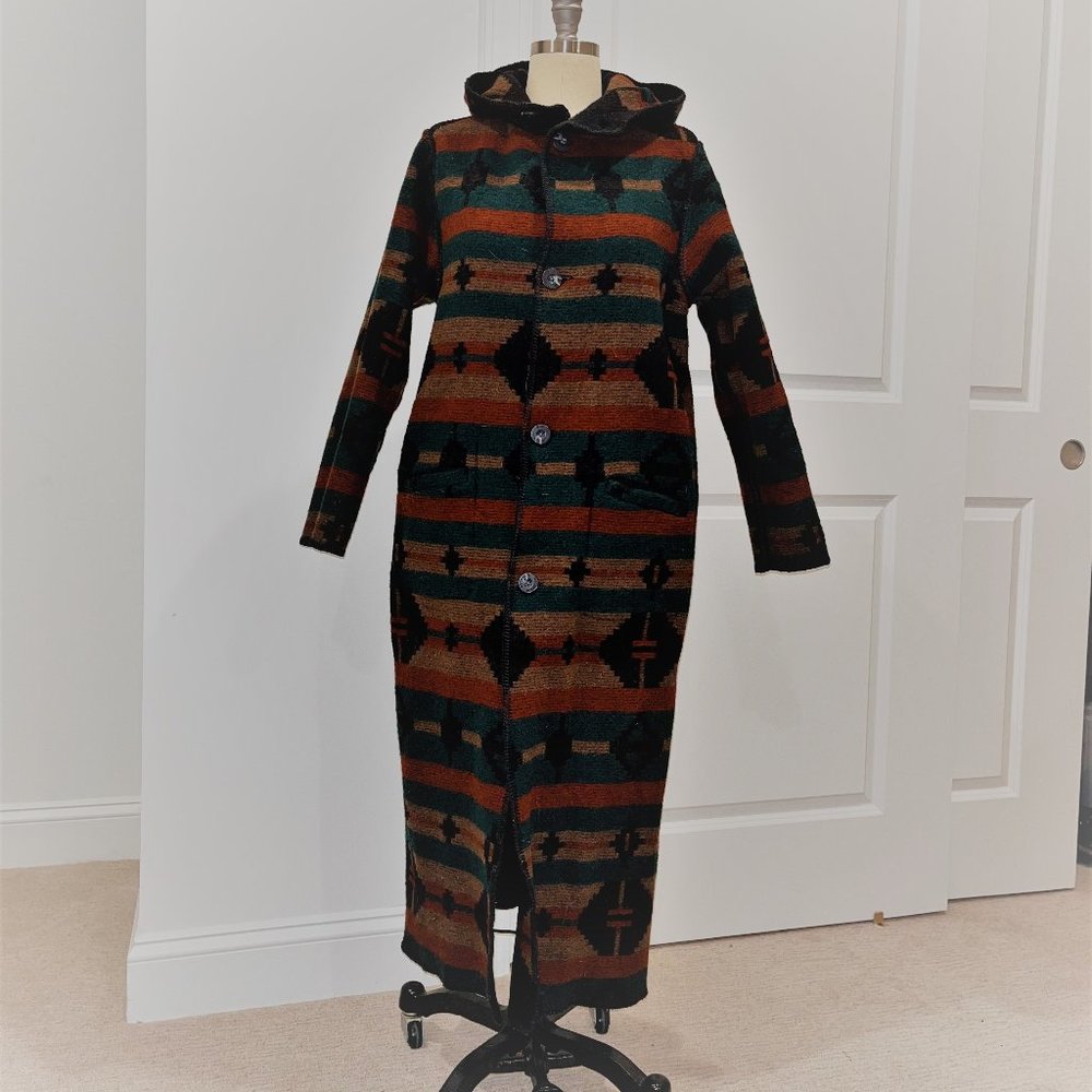 Woolrich Reversible Hooded Wool Blanket Coat Southwest Pattern Coat Women M